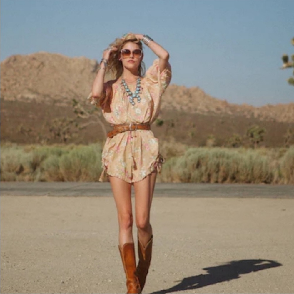 Spell Bohemian Dress in Peach and Brown
